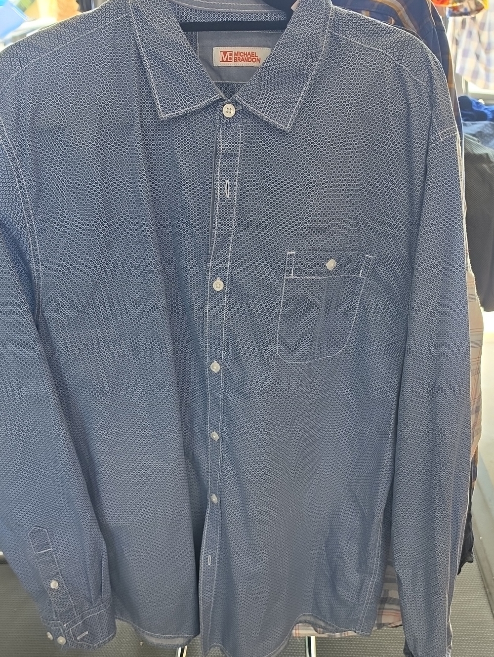 Michael Brandon Navy Micro-Pattern Button-Down Shirt